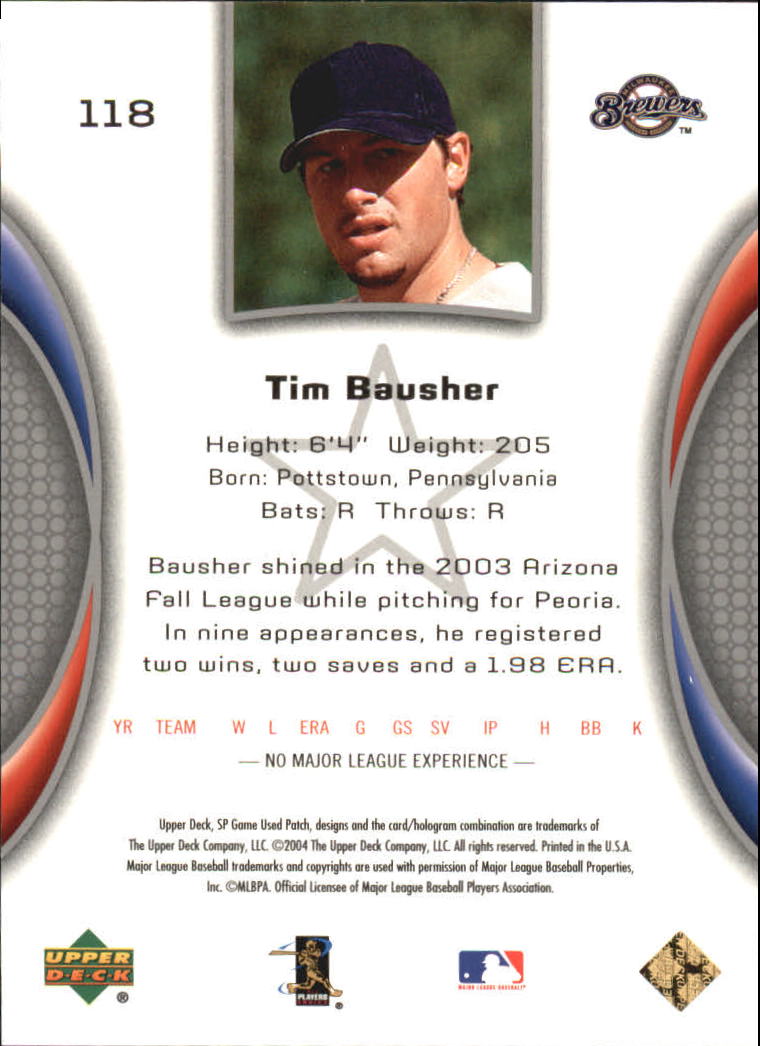 2004 SP Game Used Patch #118 Tim Bausher RD RC back image