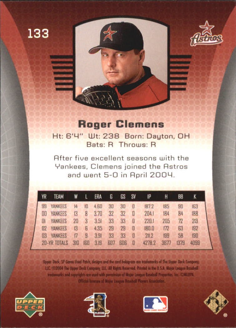 2004 SP Game Used Patch #133 Roger Clemens back image