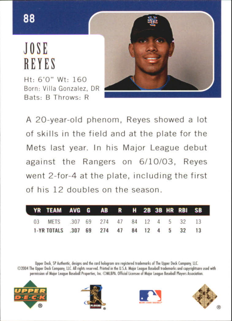 2004 SP Authentic 499/249 #88 Jose Reyes back image
