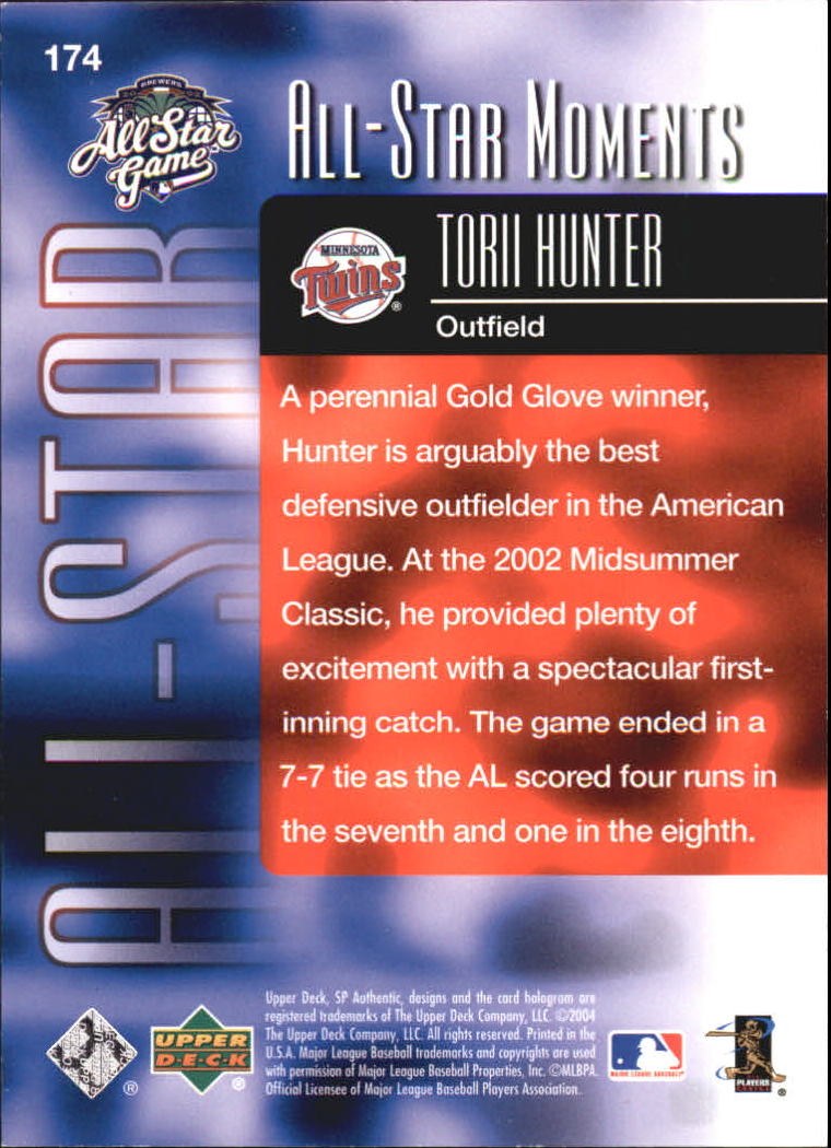 2004 SP Authentic 499/249 #174 Torii Hunter ASM back image