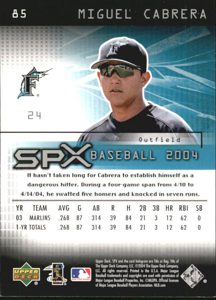 2004 SPx #85 Miguel Cabrera back image
