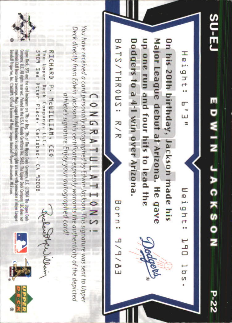2004 SPx SuperScripts Young Stars #EJ Edwin Jackson back image