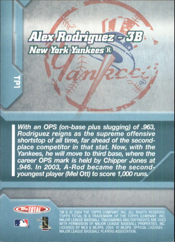 2004 Topps Total Production #TP1 Alex Rodriguez back image