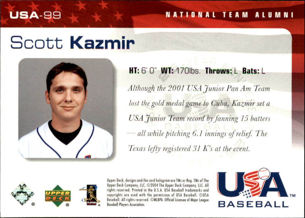 2004 USA Baseball 25th Anniversary #99 Scott Kazmir back image