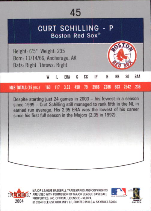 2004 SkyBox LE Retail #45 Curt Schilling back image
