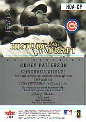 2004 SkyBox LE History Draft 90's Autograph Black #CP Corey Patterson back image