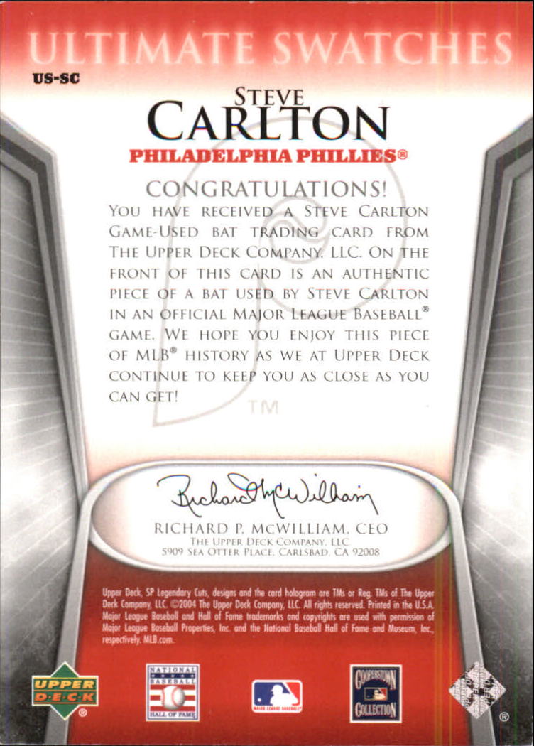2004 SP Legendary Cuts Ultimate Swatches #SC Steve Carlton Bat back image
