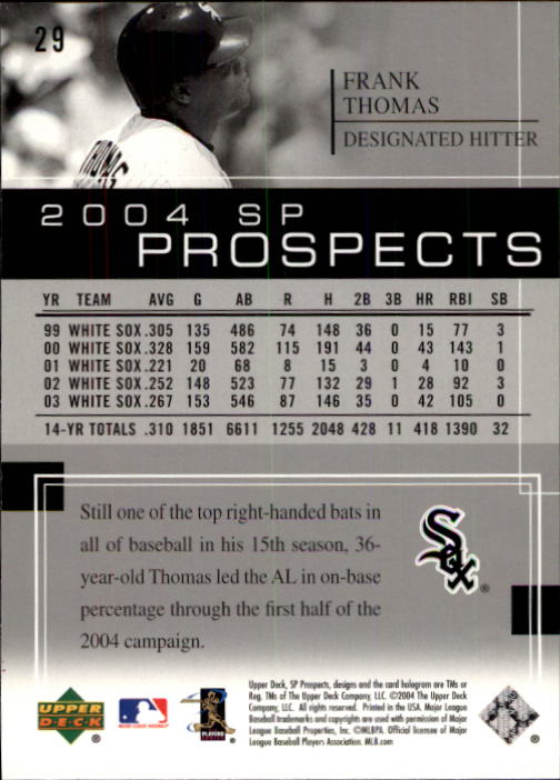 2004 SP Prospects #29 Frank Thomas back image