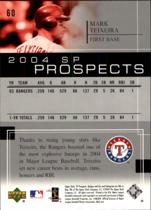 2004 SP Prospects #60 Mark Teixeira back image