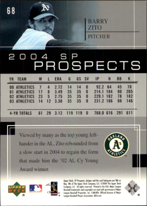2004 SP Prospects #68 Barry Zito back image