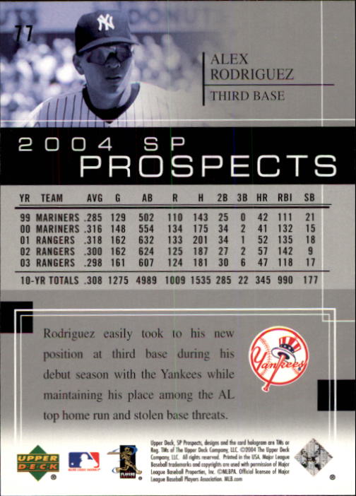 2004 SP Prospects #77 Alex Rodriguez back image