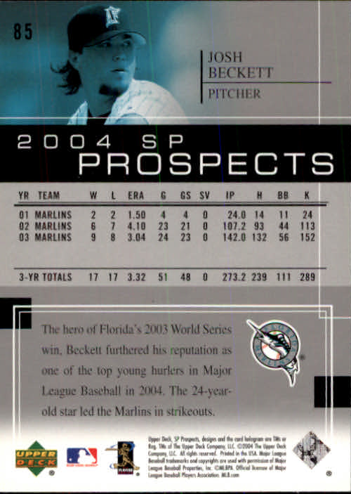 2004 SP Prospects #85 Josh Beckett back image