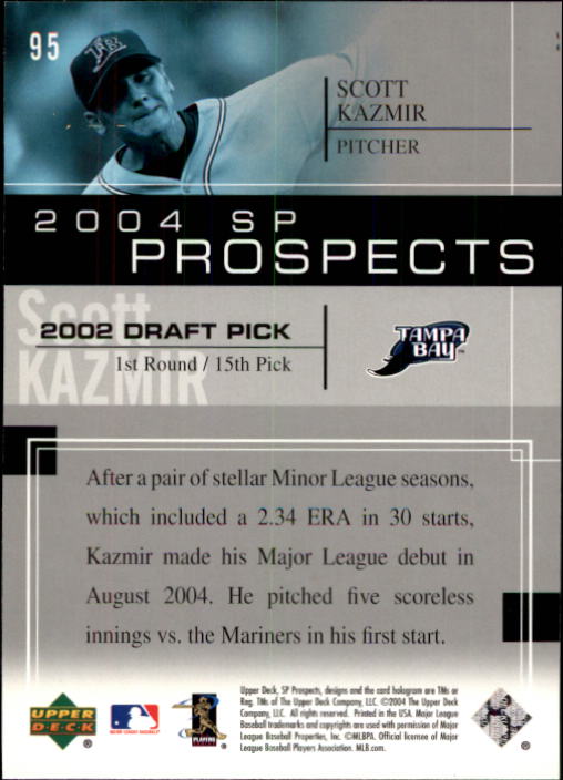 2004 SP Prospects #95 Scott Kazmir RC back image