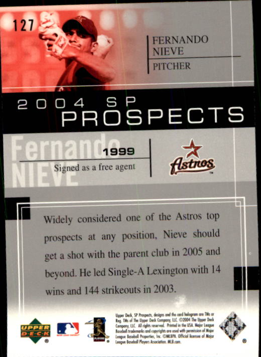 2004 SP Prospects #127 Fernando Nieve RC back image