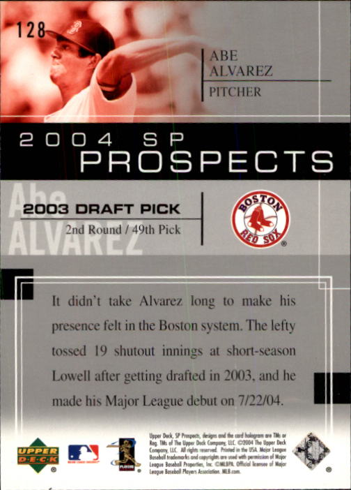 2004 SP Prospects #128 Abe Alvarez RC back image