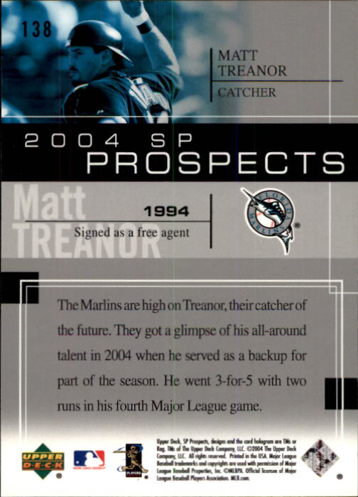 2004 SP Prospects #138 Matt Treanor RC back image