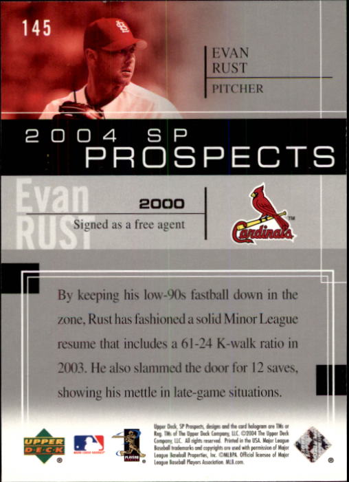 2004 SP Prospects #145 Evan Rust RC back image