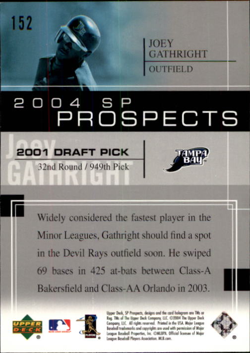 2004 SP Prospects #152 Joey Gathright RC back image