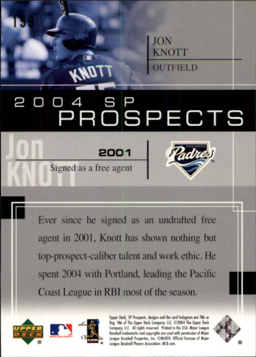 2004 SP Prospects #159 Jon Knott RC back image