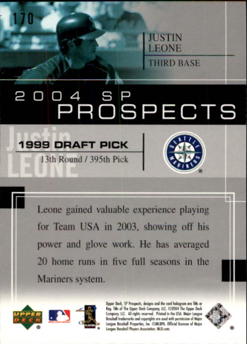 2004 SP Prospects #170 Justin Leone RC back image