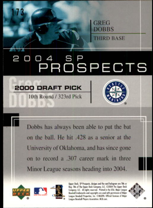 2004 SP Prospects #173 Greg Dobbs RC back image