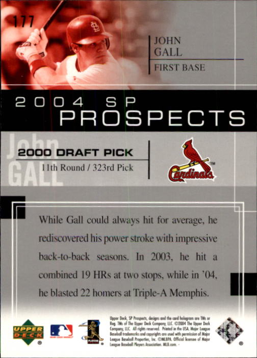 2004 SP Prospects #177 John Gall RC back image