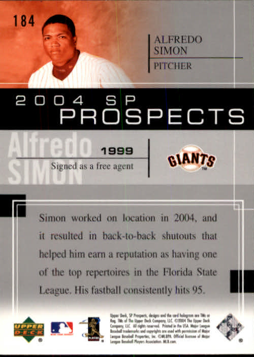 2004 SP Prospects #184 Alfredo Simon RC back image