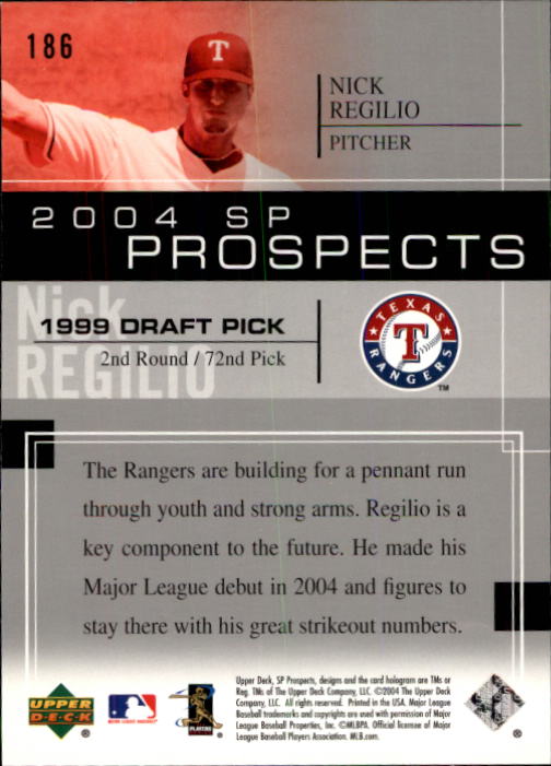 2004 SP Prospects #186 Nick Regilio RC back image