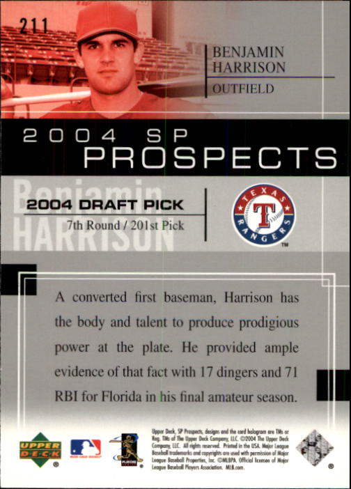 2004 SP Prospects #211 Benjamin Harrison RC back image