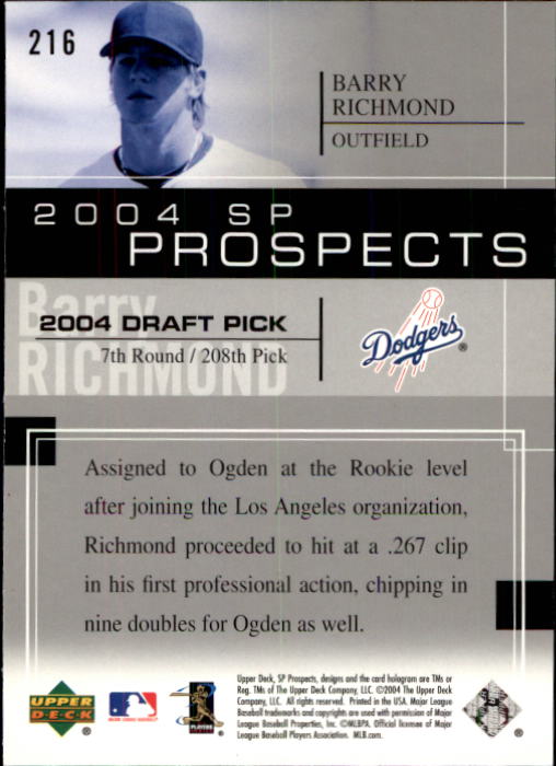 2004 SP Prospects #216 Barry Richmond RC back image