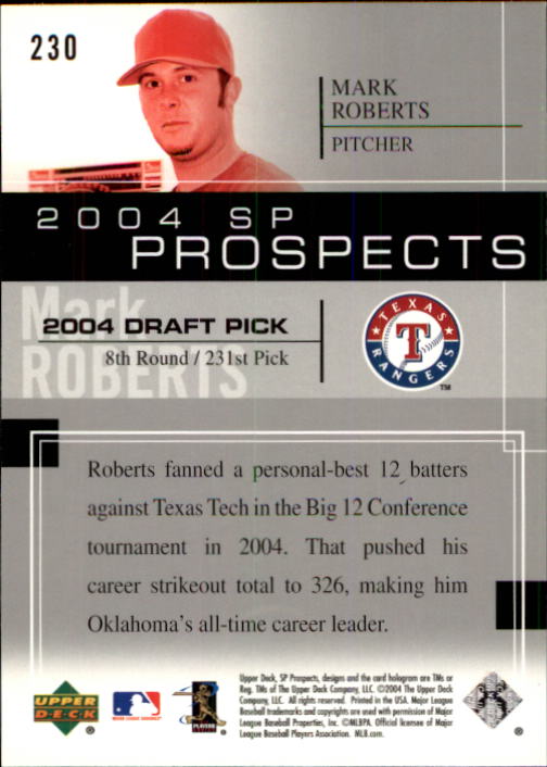 2004 SP Prospects #230 Mark Roberts RC back image