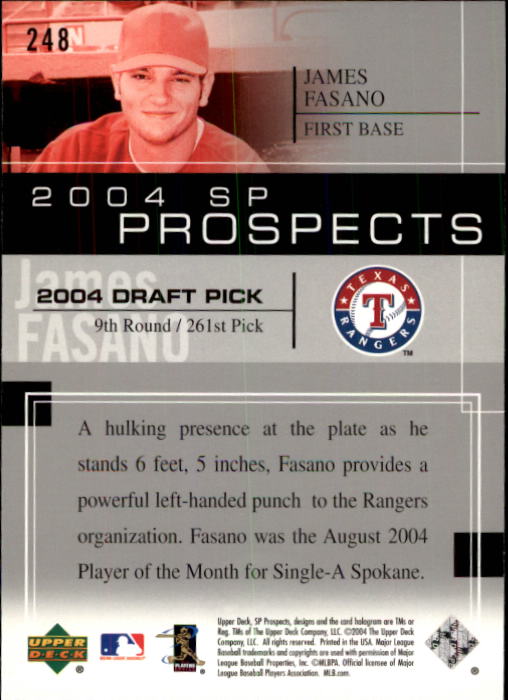 2004 SP Prospects #248 James Fasano RC back image