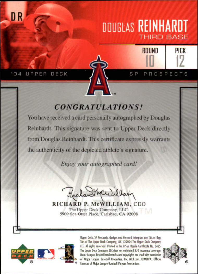 2004 SP Prospects Autograph Bonus #DR Douglas Reinhardt/400 back image