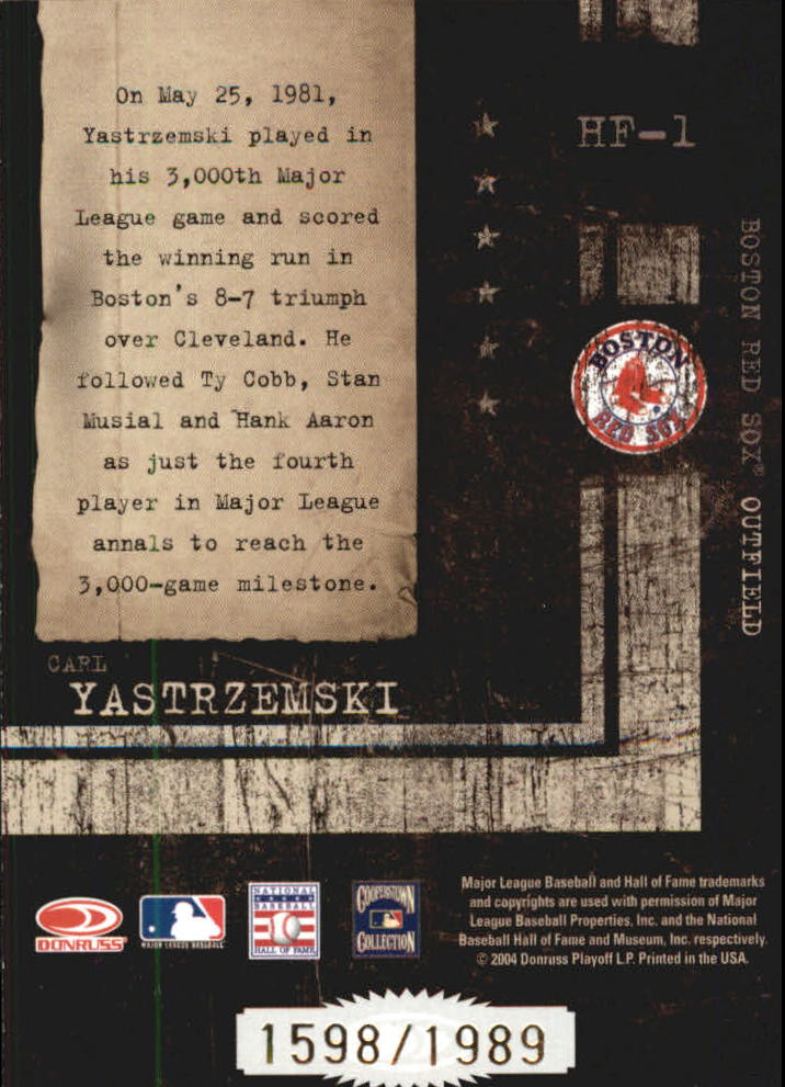 2004 Leather and Lumber Hall of Fame #1 Carl Yastrzemski/1989 back image