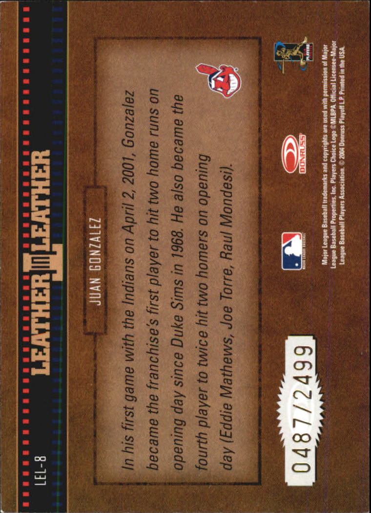 2004 Leather and Lumber Leather in Leather #8 Juan Gonzalez BB back image