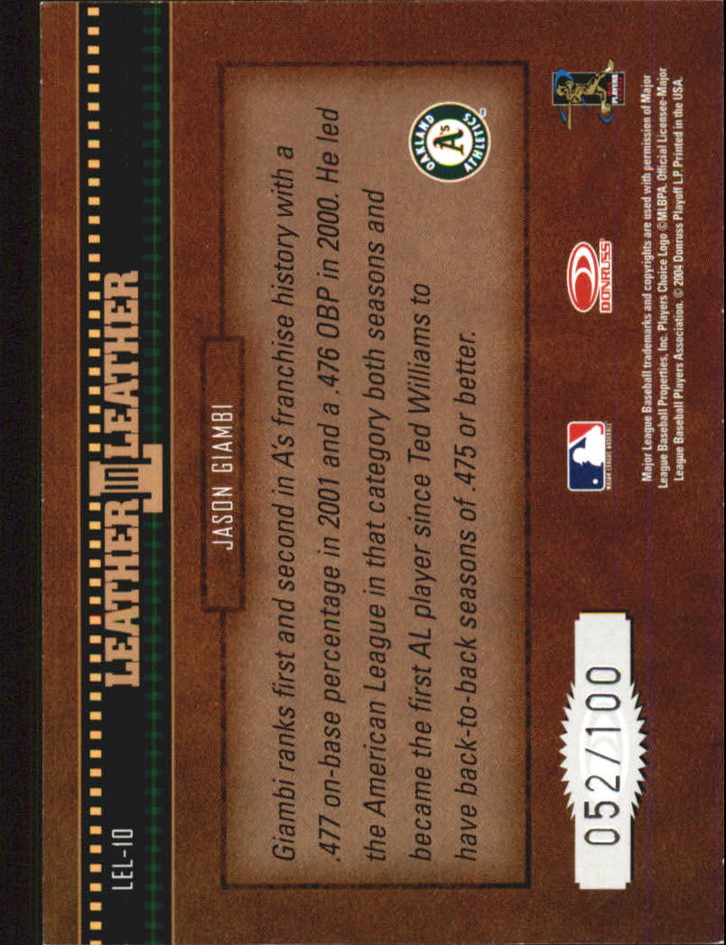 2004 Leather and Lumber Leather in Leather #10 Jason Giambi BB back image