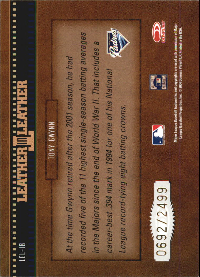 2004 Leather and Lumber Leather in Leather #18 Tony Gwynn BG back image