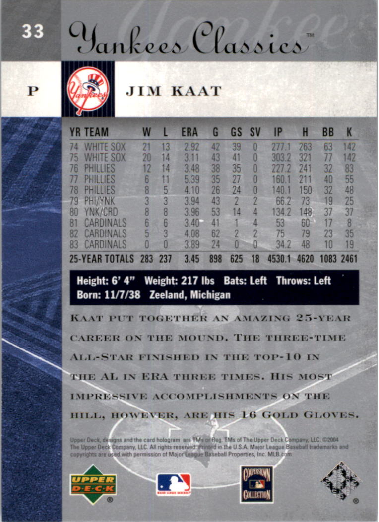 2004 UD Yankees Classics #33 Jim Kaat back image