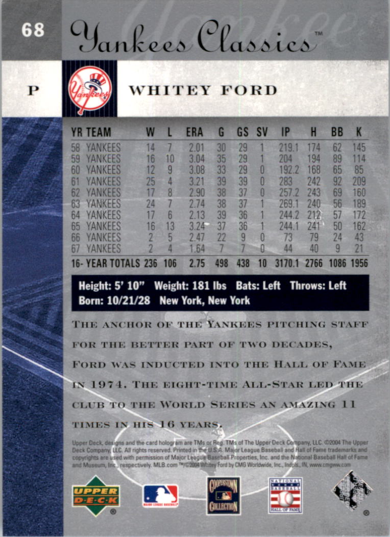 2004 UD Yankees Classics #68 Whitey Ford back image