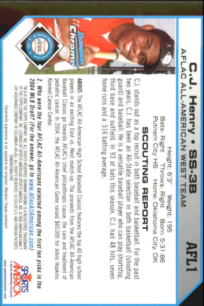 2004 Bowman Chrome Draft AFLAC #1 C.J. Henry back image