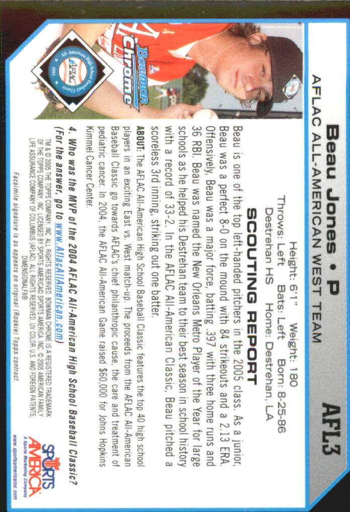 2004 Bowman Chrome Draft AFLAC #3 Beau Jones back image