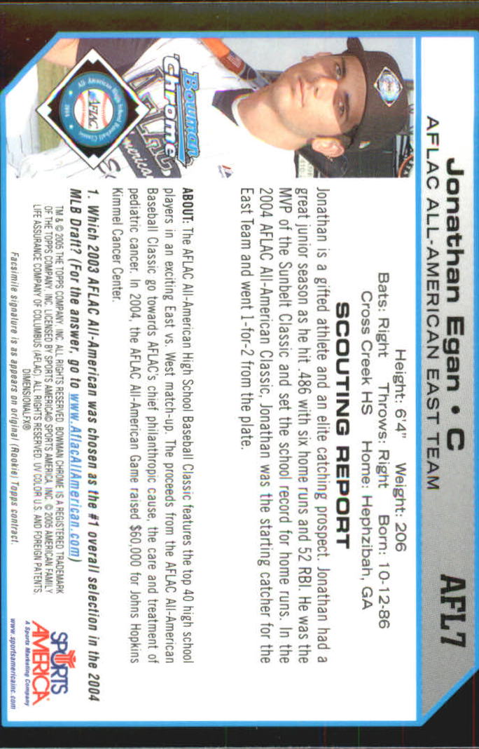 2004 Bowman Chrome Draft AFLAC #7 Jonathan Egan back image