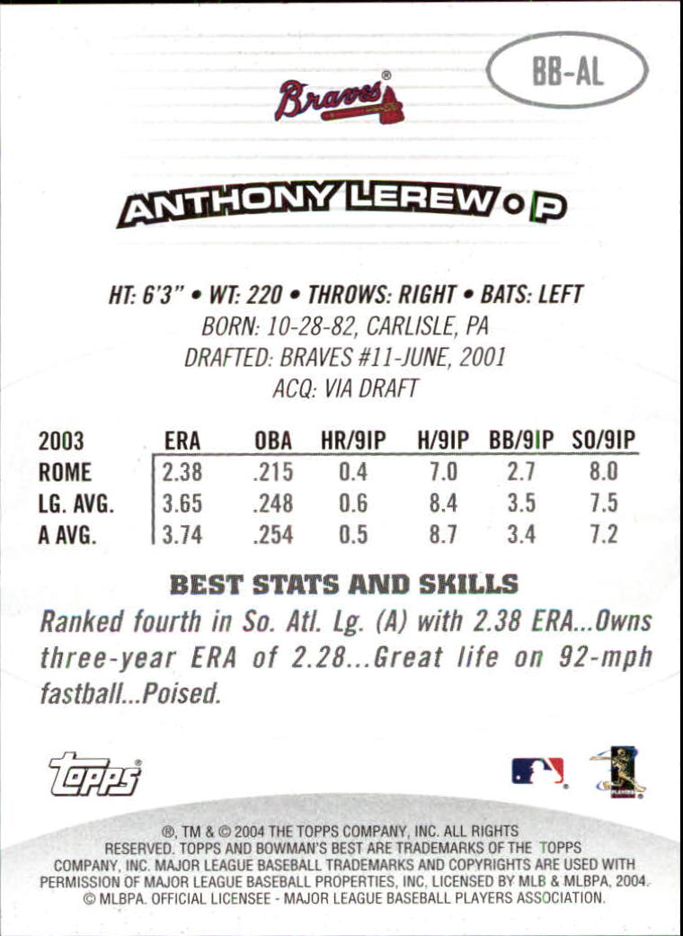 2004 Bowman's Best #AL Anthony Lerew FY RC back image