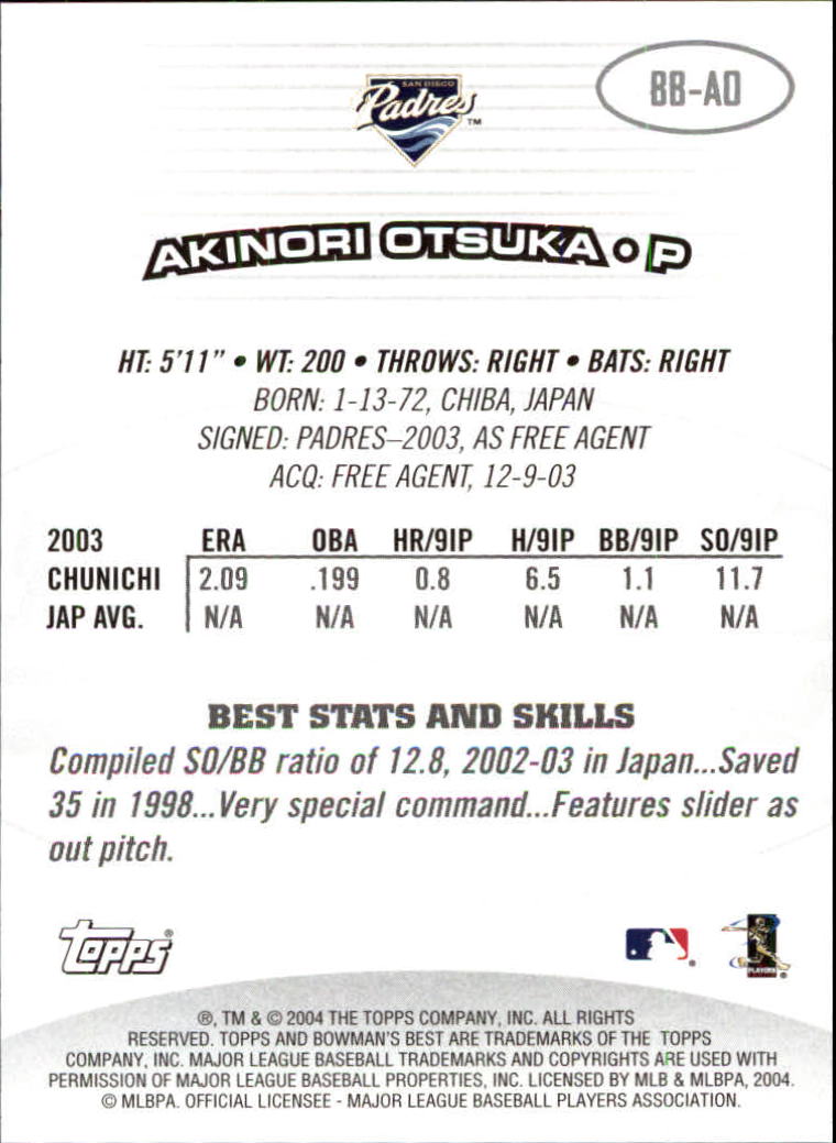 2004 Bowman's Best #AO Akinori Otsuka FY RC back image