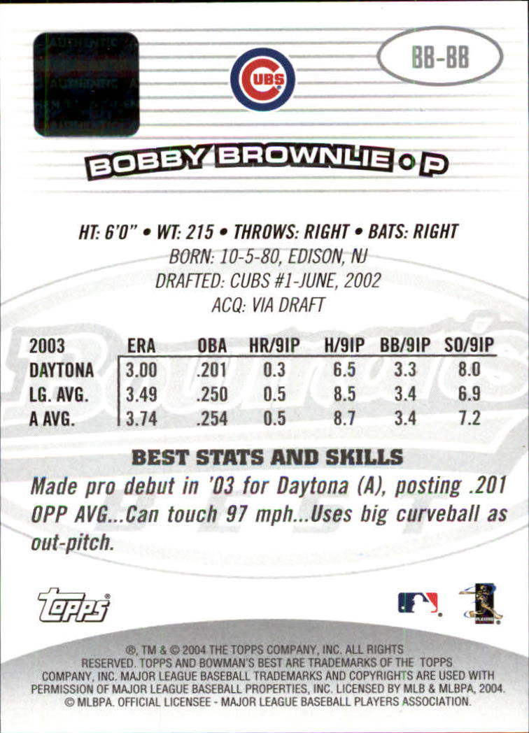 2004 Bowman's Best #BB Bobby Brownlie FY AU RC back image