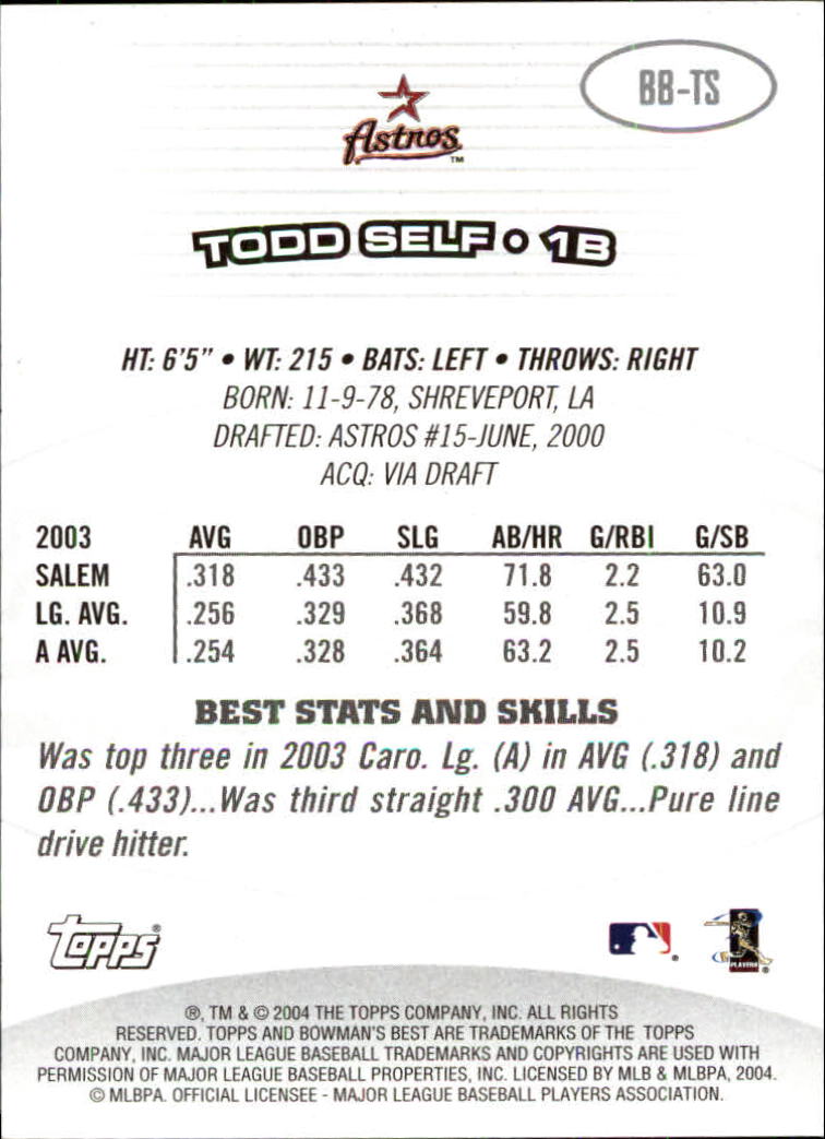 2004 Bowman's Best #TS Todd Self FY RC back image