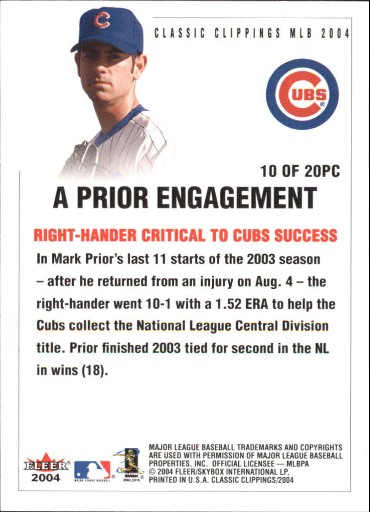 2004 Classic Clippings Press Clippings #10 Mark Prior back image