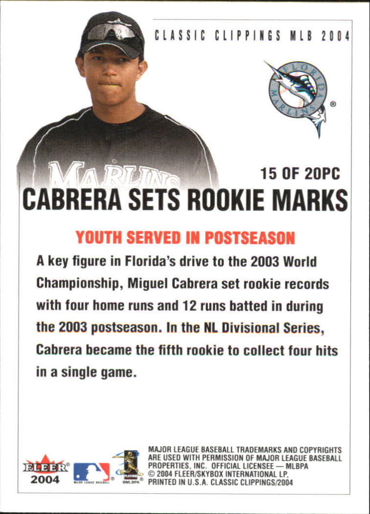 2004 Classic Clippings Press Clippings #15 Miguel Cabrera back image
