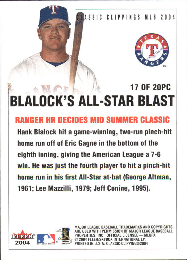 2004 Classic Clippings Press Clippings #17 Hank Blalock back image