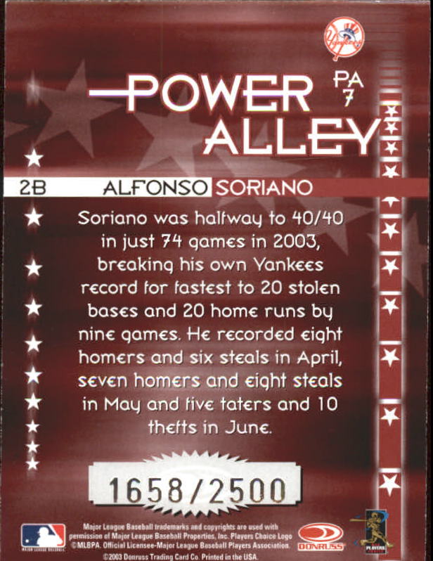 2004 Donruss Power Alley Red #7 Alfonso Soriano back image